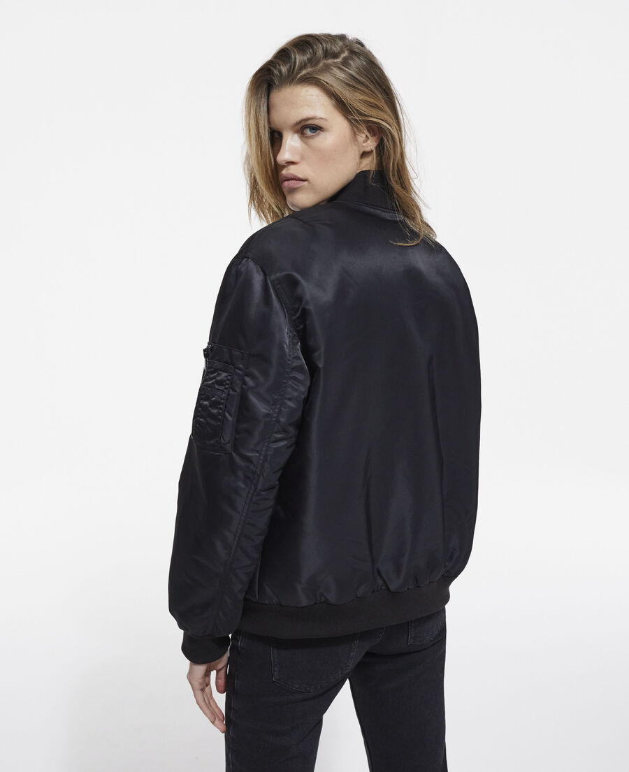 black bomber jacket with leopard lining