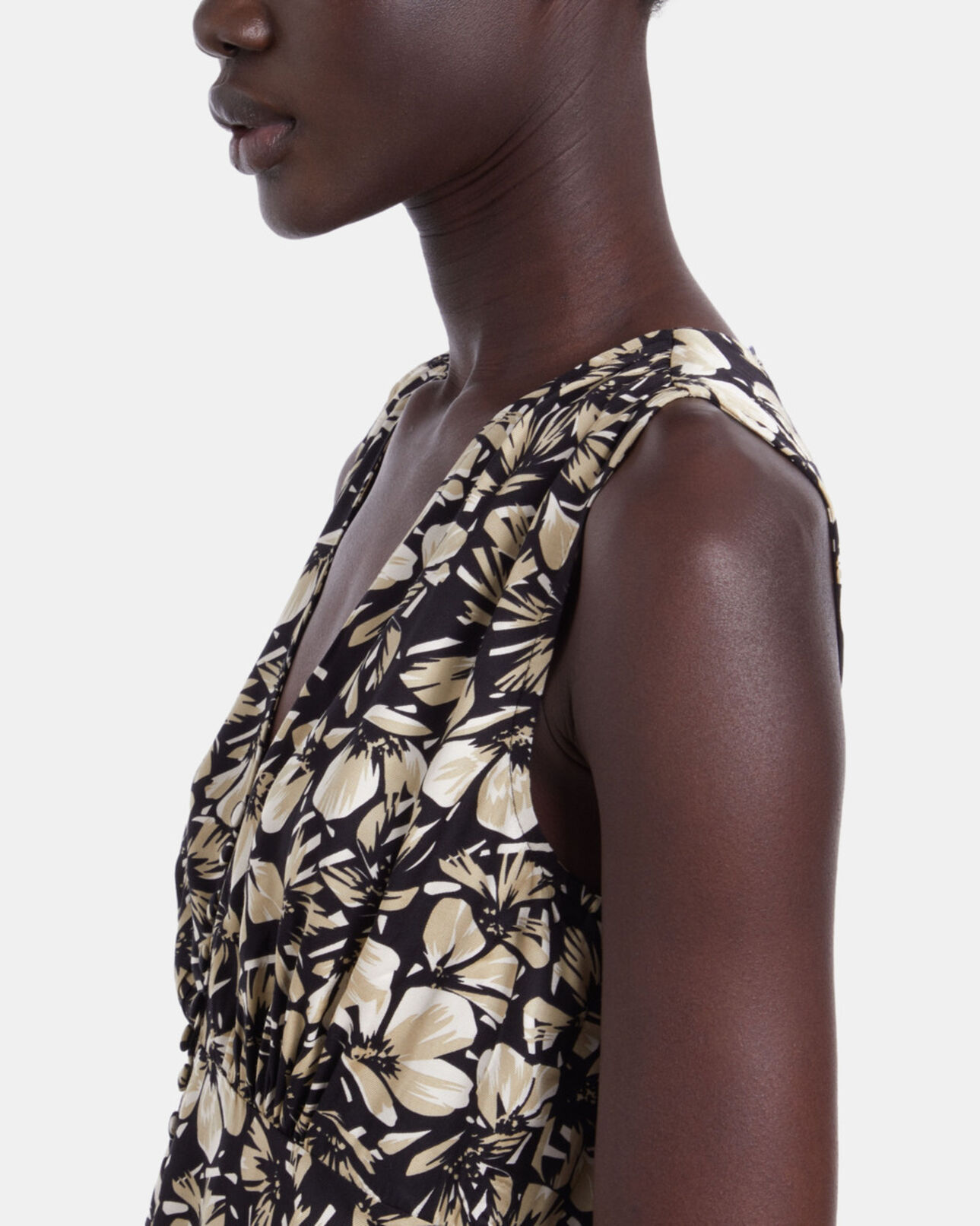 The Kooples MUJER BLACK BROWN vestido largo estampado sin mangas