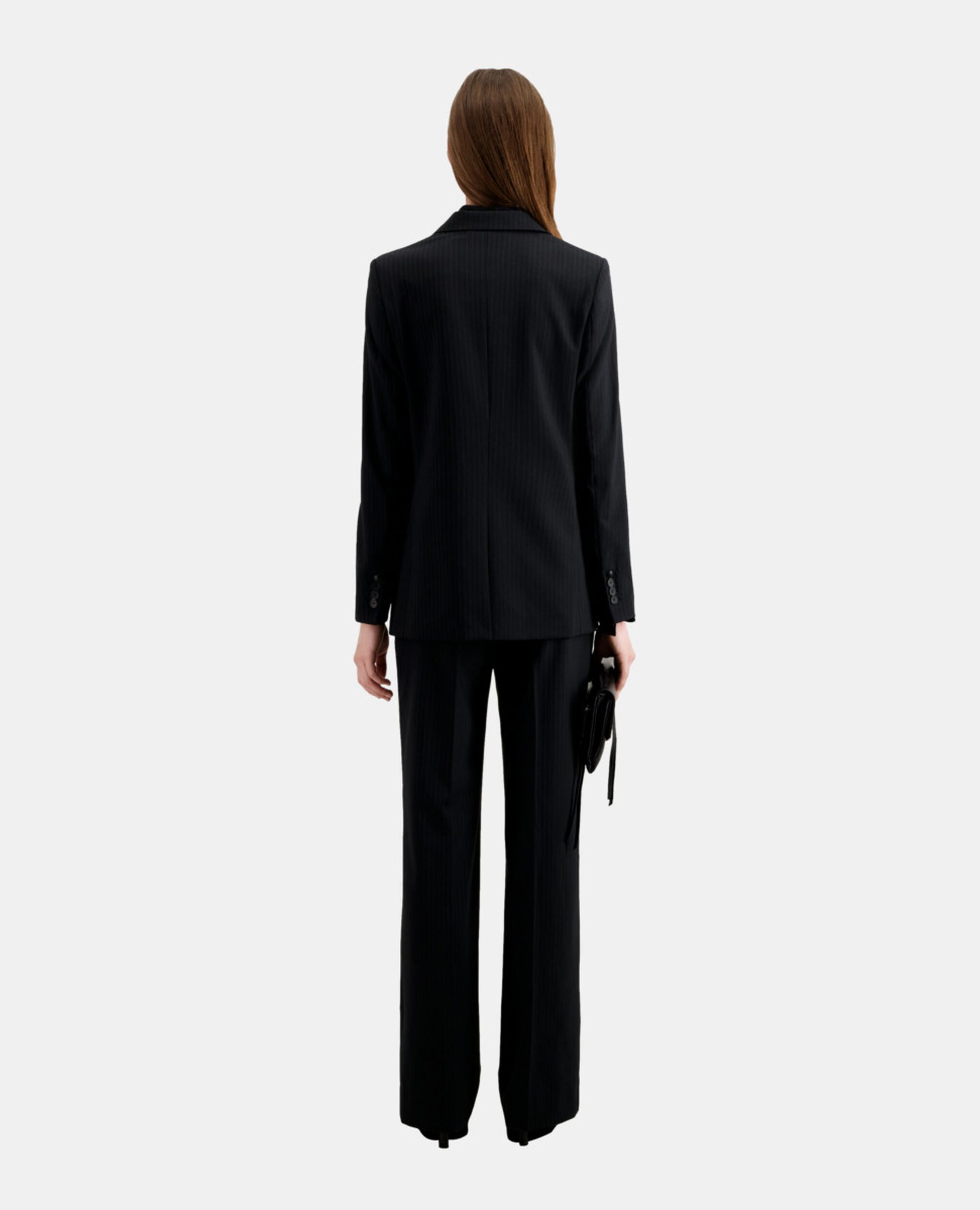 Black striped wool-blend suit jacket, BLACK WHITE, hi-res image number null