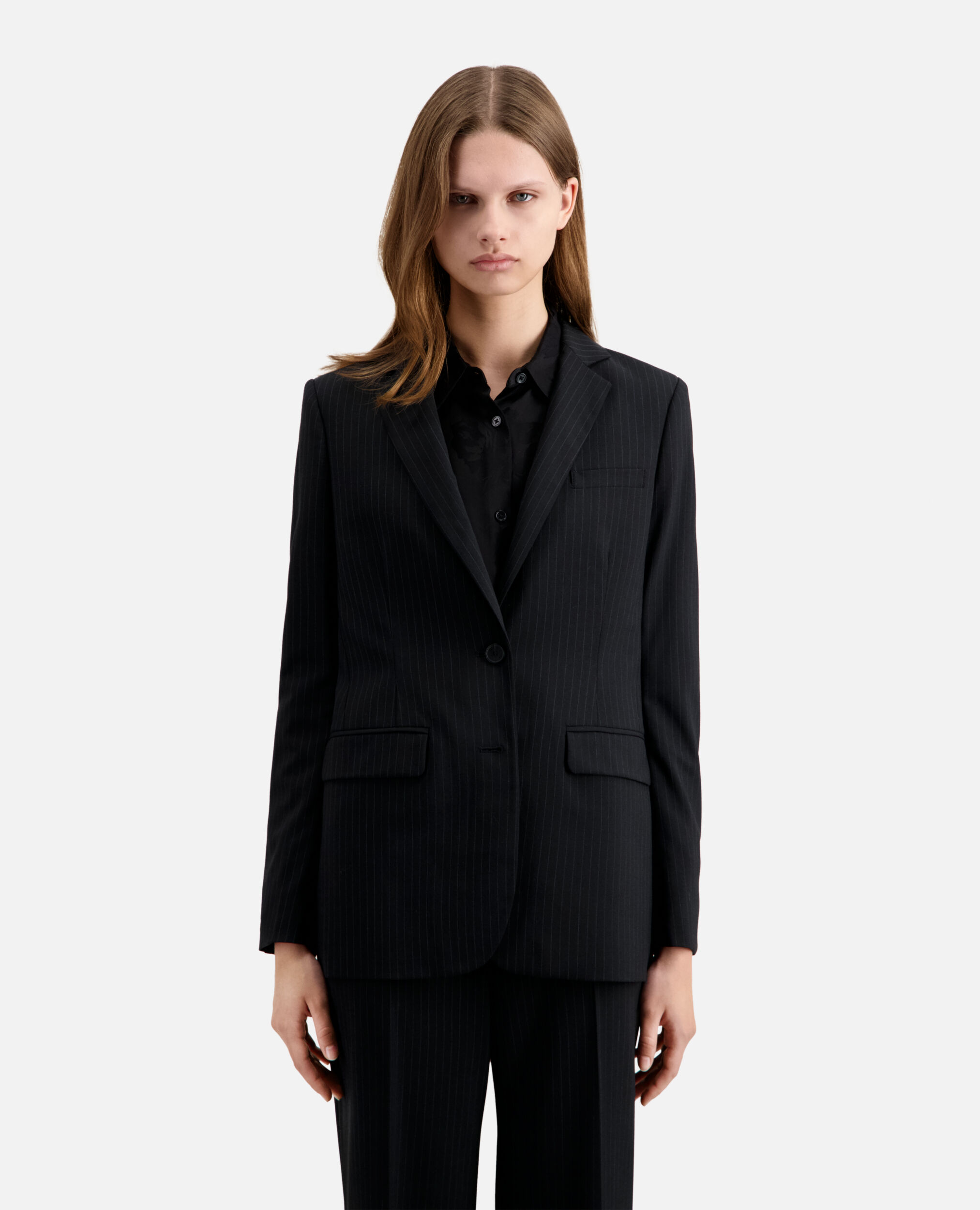 Black striped wool-blend suit jacket, BLACK WHITE, hi-res image number null