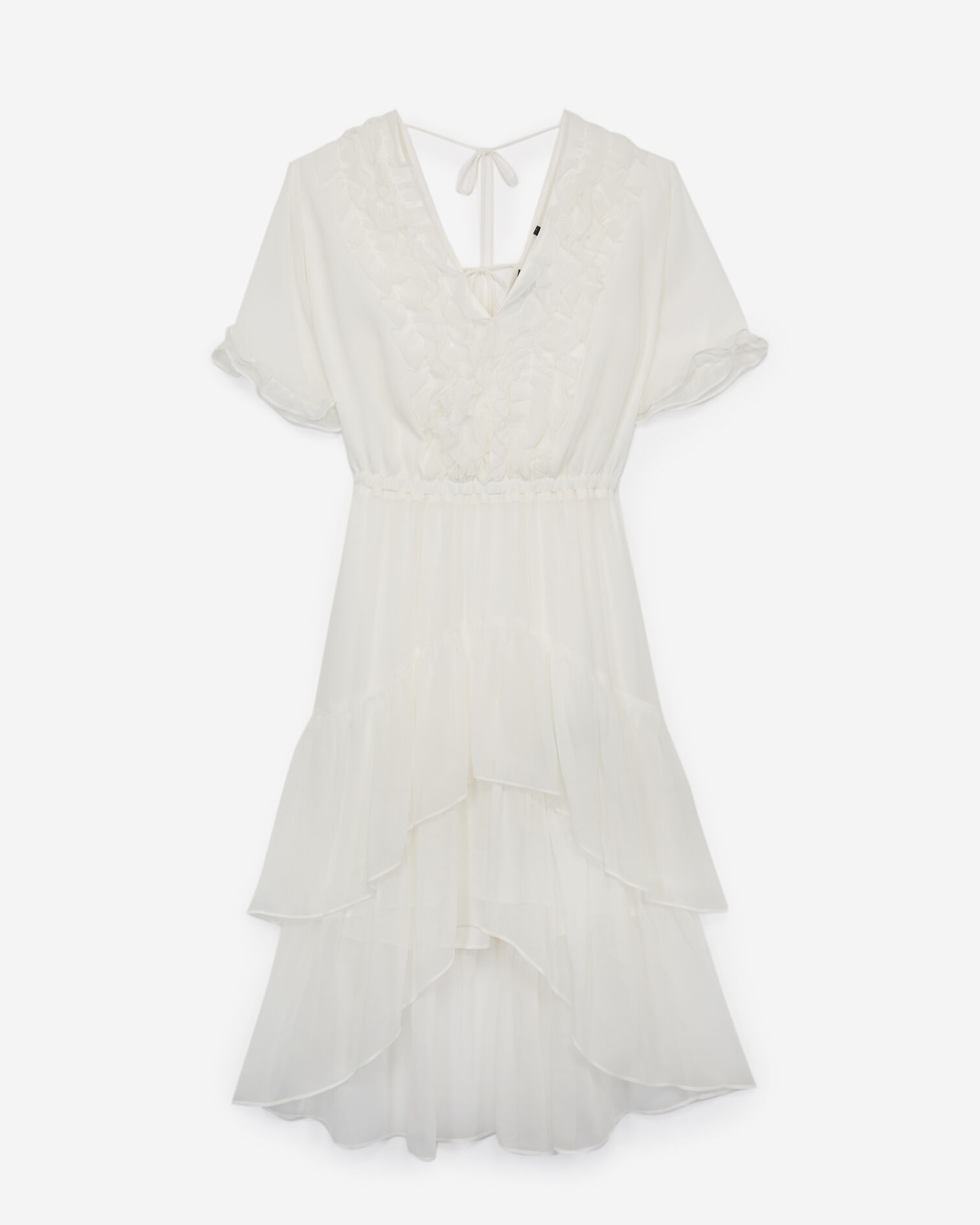 Robe longue fluide écrue à volants, LIGHT PINK, hi-res image number null