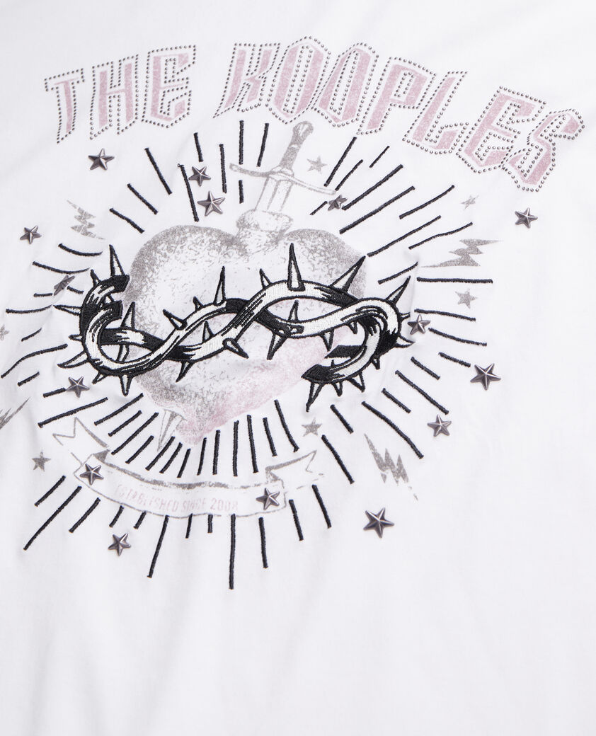 The Kooples WOMEN WHITE women's white t-shirt with dagger through heart serigraphy
