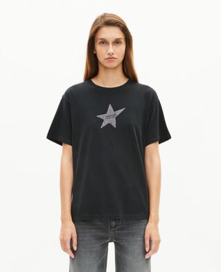 The Kooples WOMEN BLACK WASHED t-shirt with black screen print