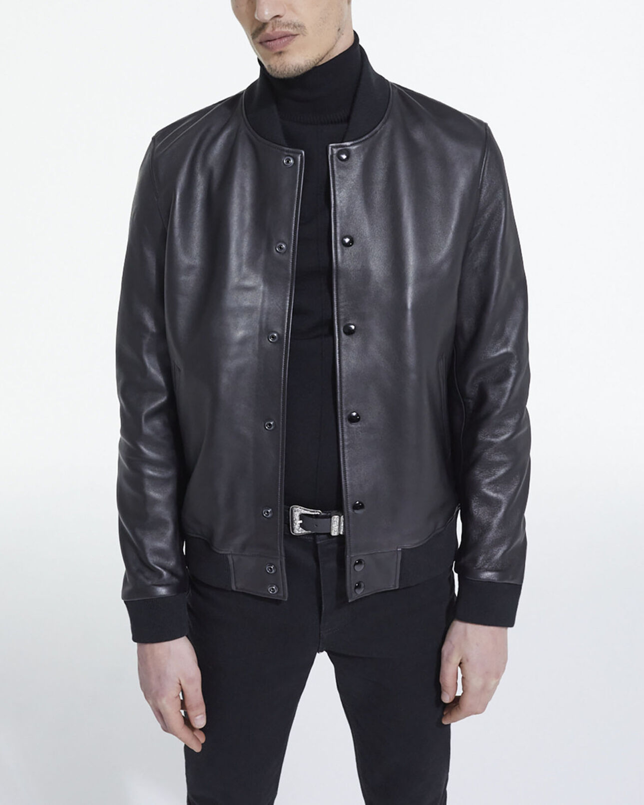 The Kooples HERREN BLACK lederjacke mit futter mit leopardenmotiv