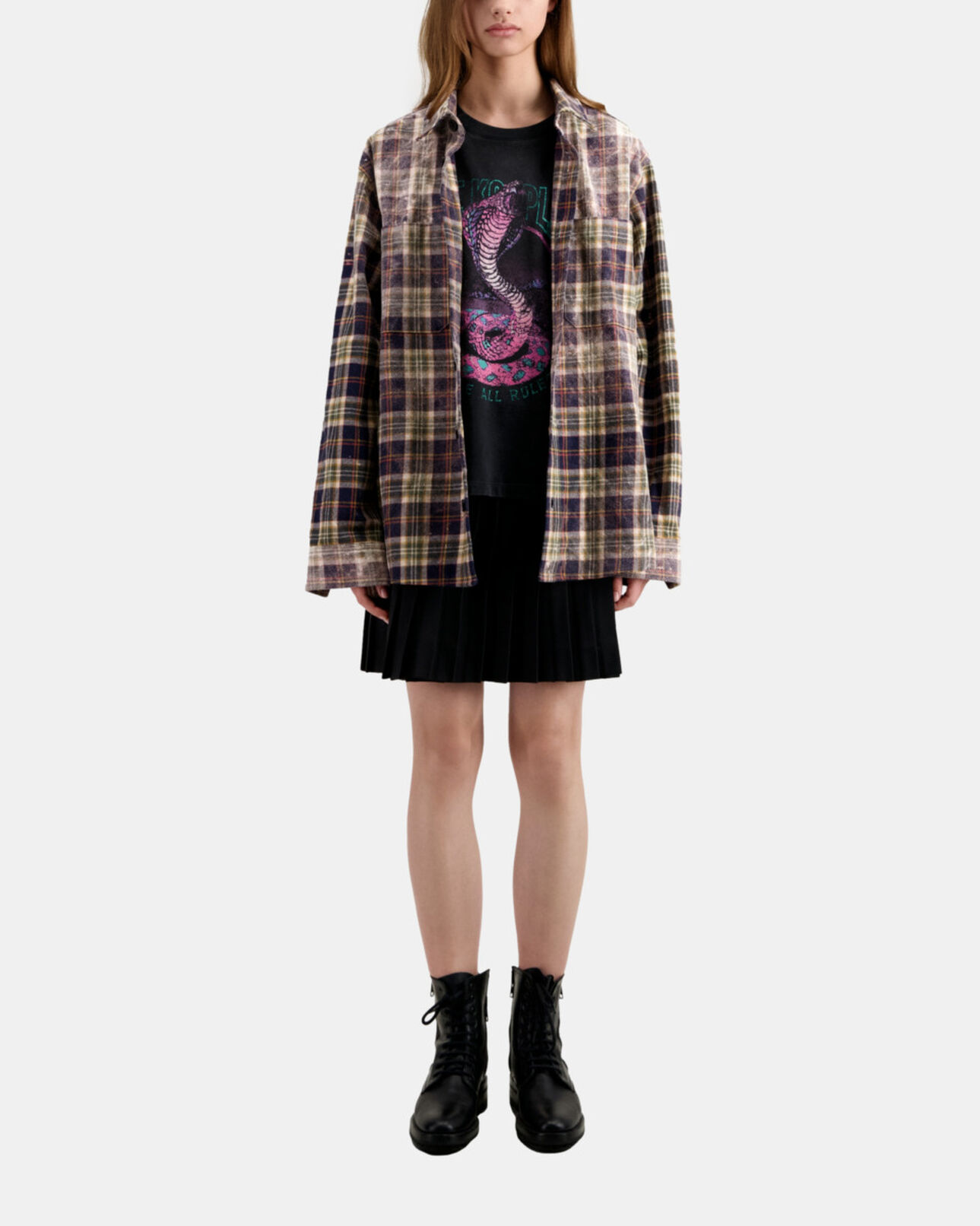The Kooples FEMME BLACK / PINK t-shirt femme noir avec sérigraphie cobra