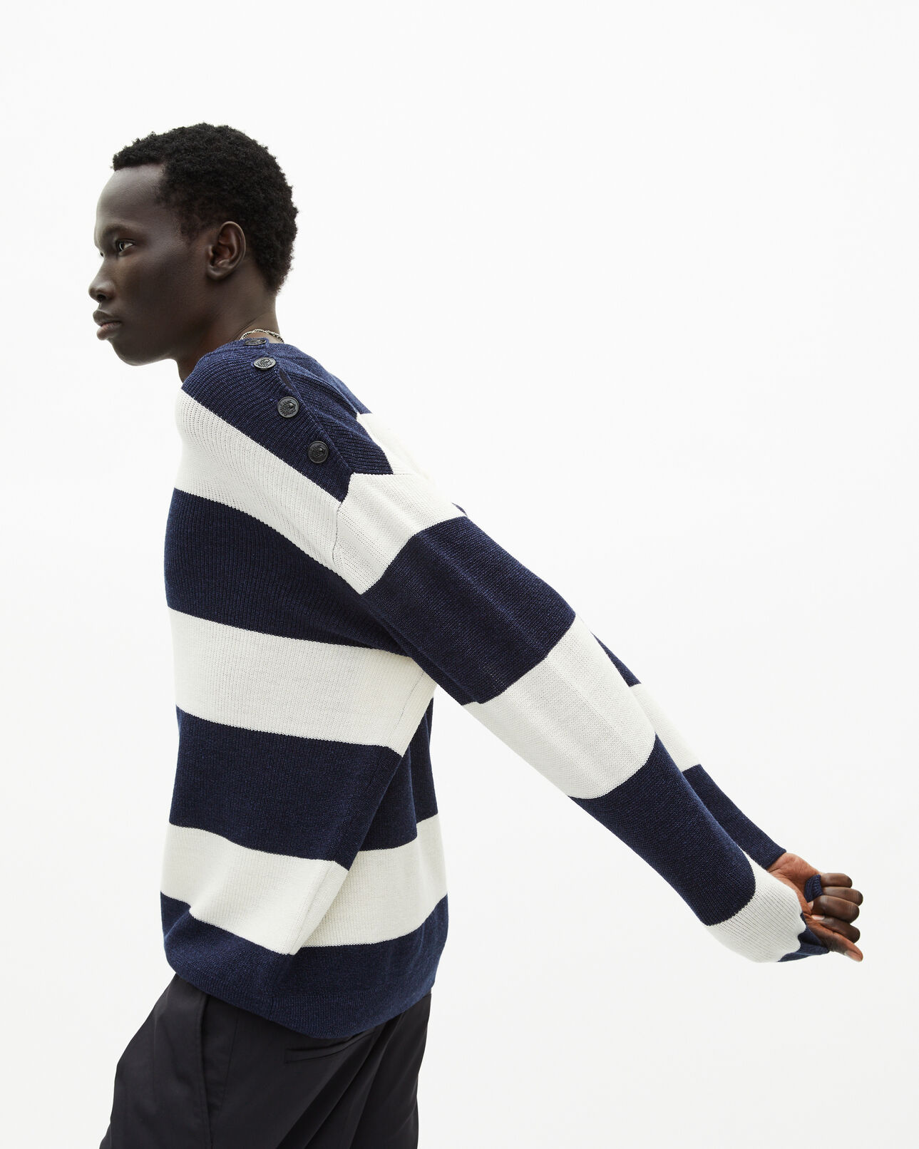 The Kooples MEN ECRU NAVY navy stripe wool and linen sweater