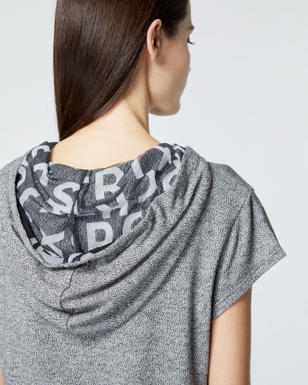 The Kooples FEMME GREY MELANGE sweat à manches courtes gris bande logo