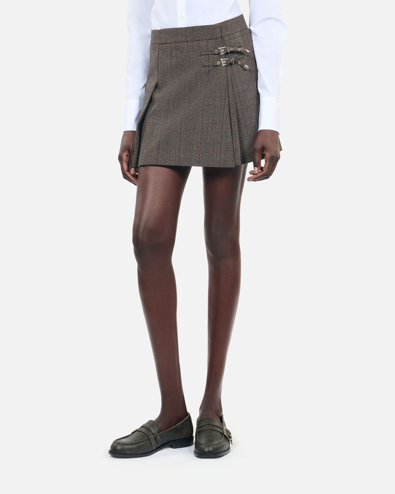 The Kooples WOMEN BROWN short prince of wales skirt in brown wool