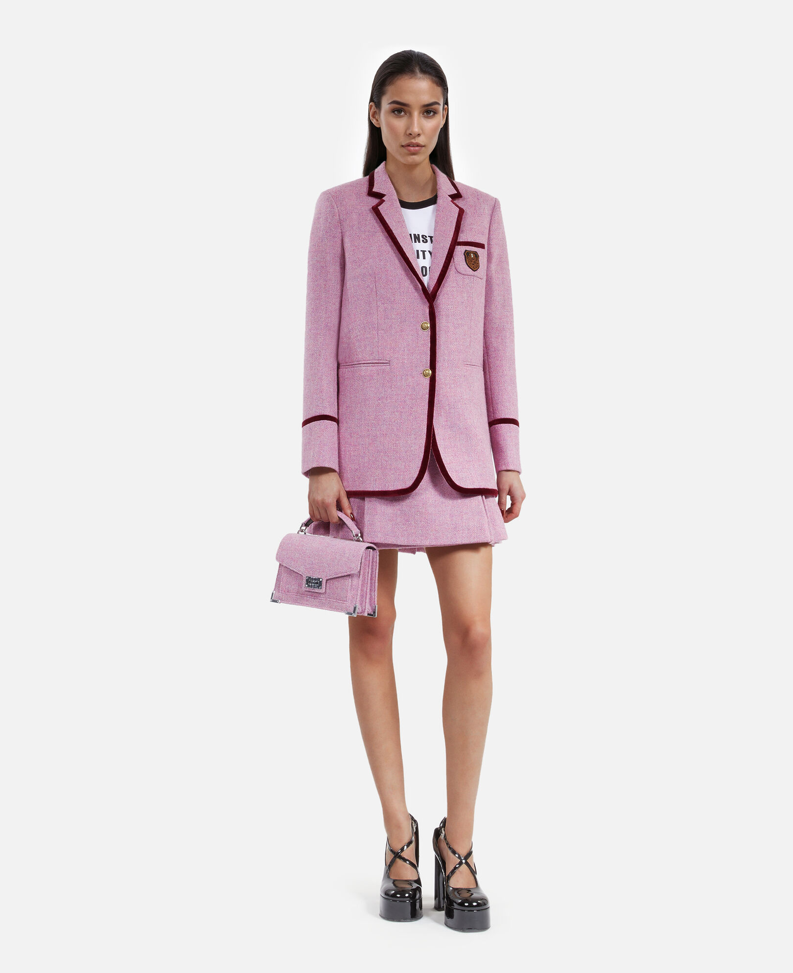 The Kooples DAMEN PINK tasche emily small aus rosa wolle the kooples x harris tweed