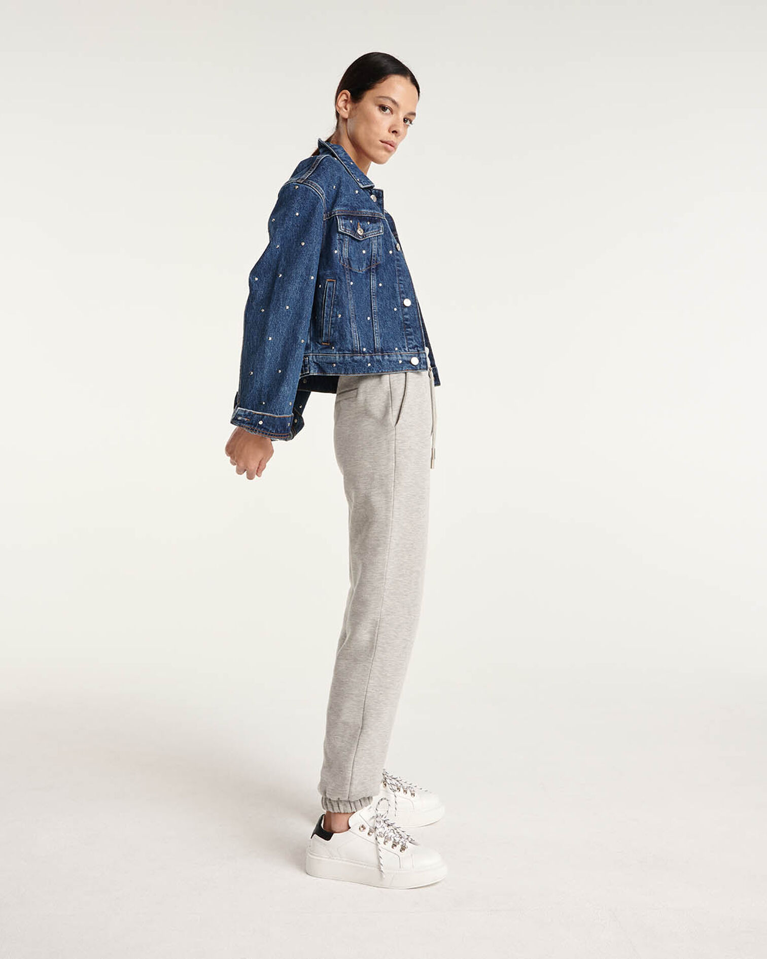 Blue denim jacket with studs all over, BLUE WASHED, hi-res image number null