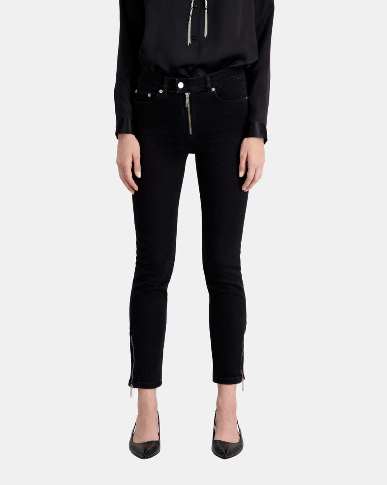The Kooples WOMEN BLACK WASHED black slim jeans with zip
