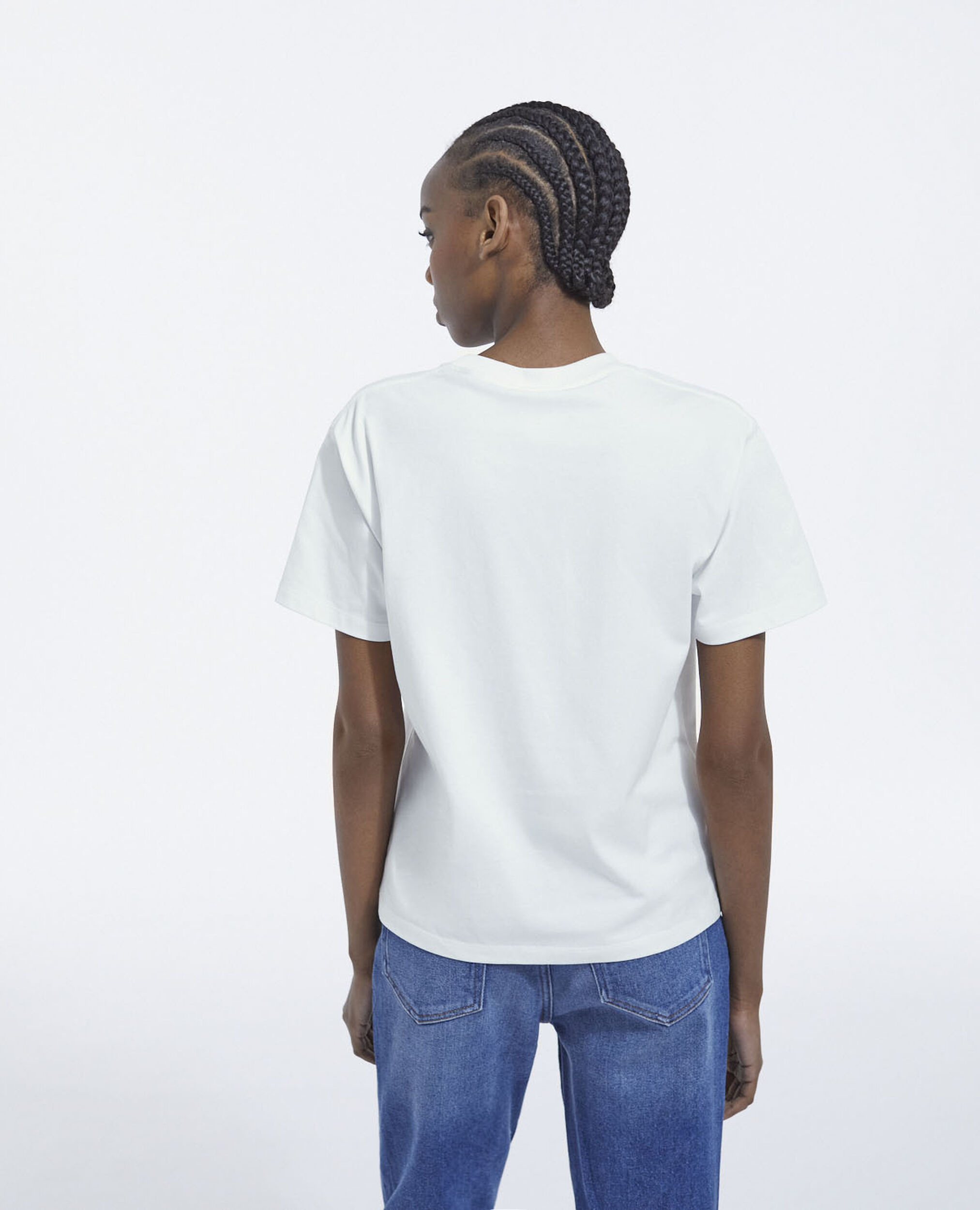Weißes besticktes T-Shirt mit schwarzem Logo, WHITE, hi-res image number null