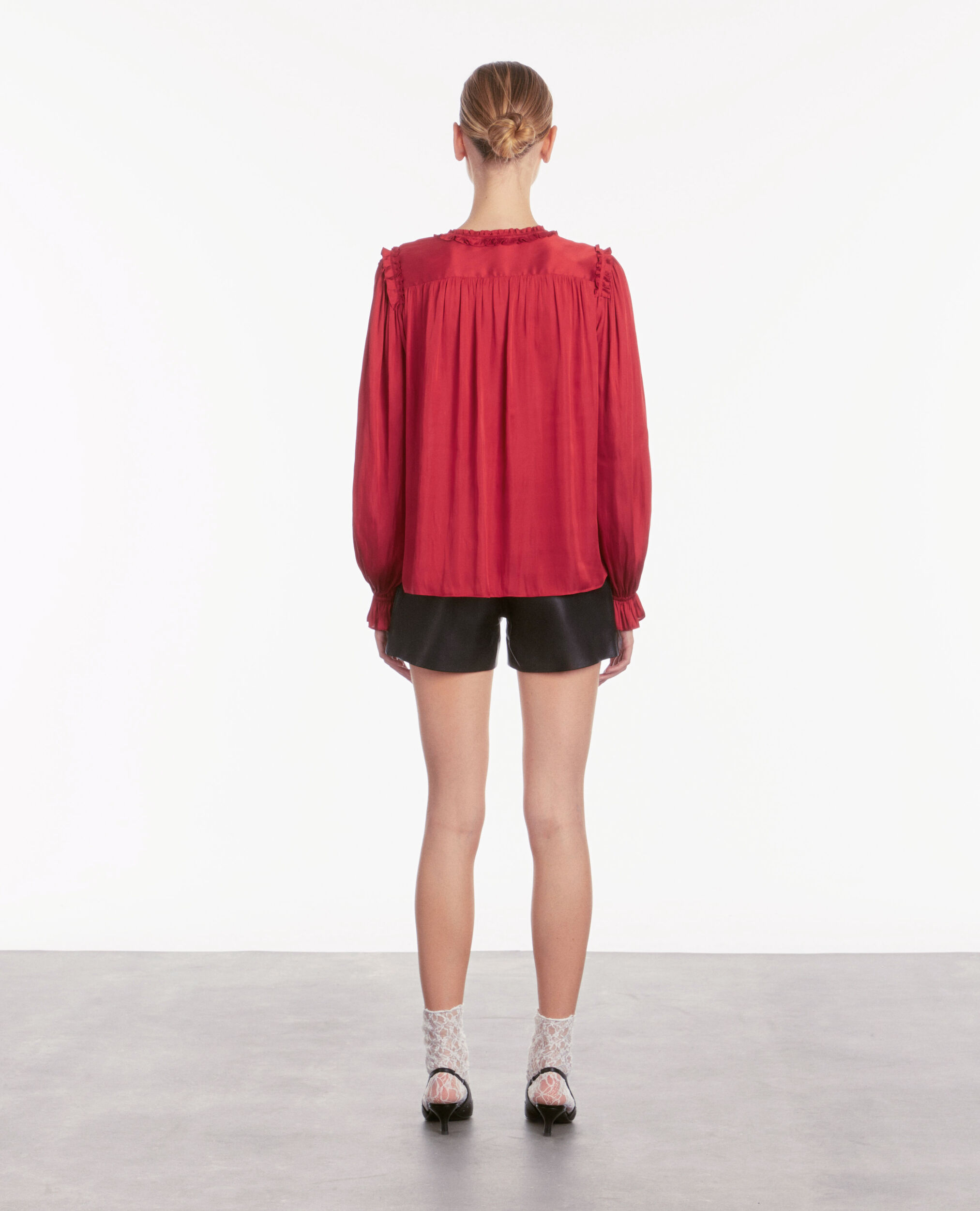 Red top with shirring, LIGHT BURGUNDY, hi-res image number null