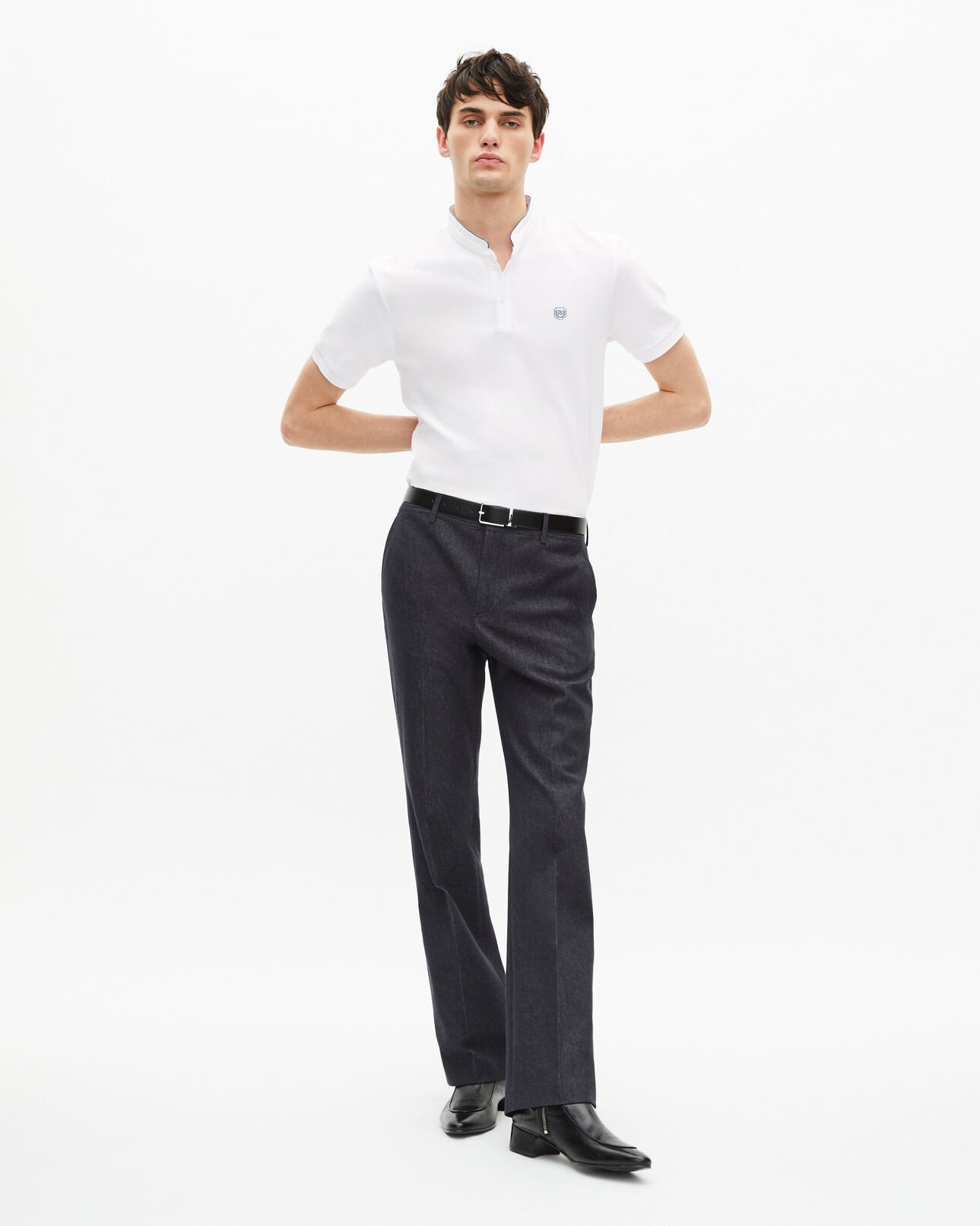 The Kooples HOMME WHITE / BLUE polo en coton piqué blanc
