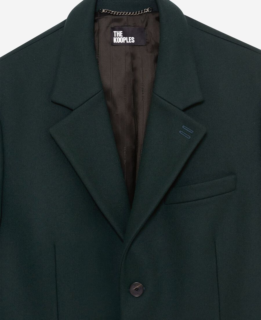 The Kooples MEN BOTTLE GREEN dark green leather lapel collar wool coat