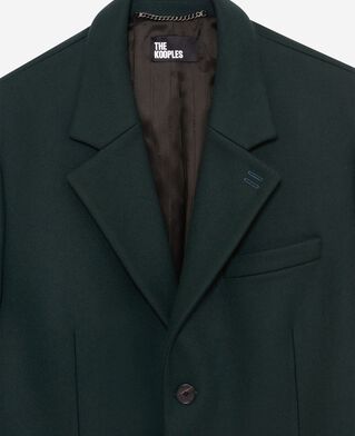 The Kooples MEN BOTTLE GREEN dark green leather lapel collar wool coat