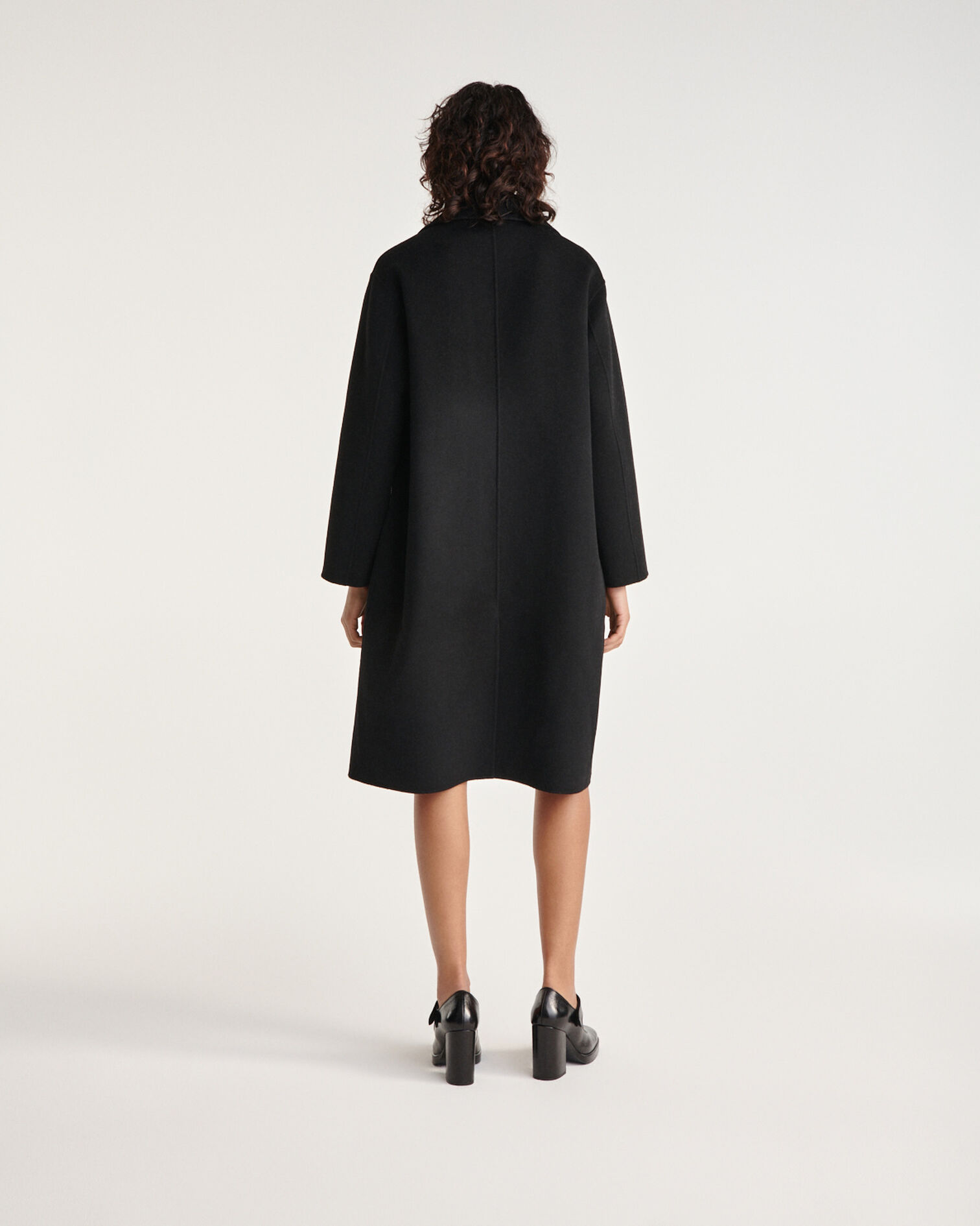 Double-faced button-up black wool coat, BLACK, hi-res image number null
