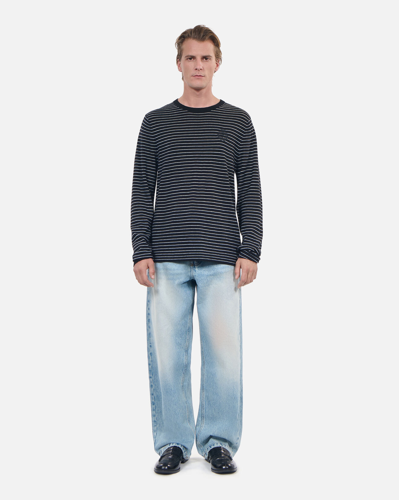 The Kooples HOMME BLACK / WHITE pull en laine à rayures