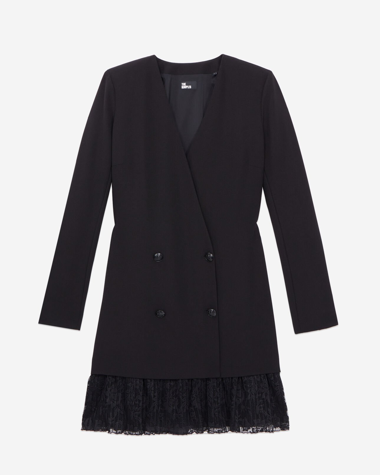 The Kooples FEMME BLACK robe courte noire effet tailleur en crêpe et dentelle