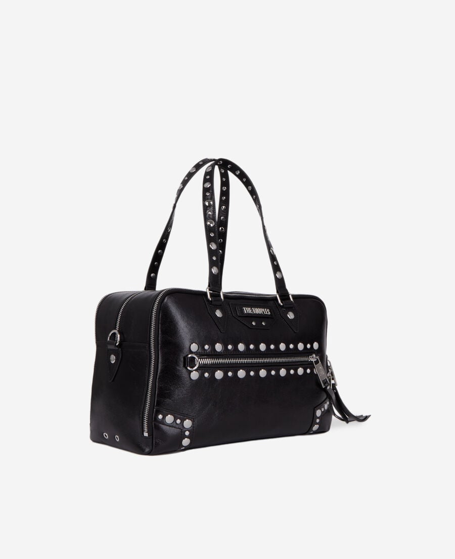 The Kooples WOMEN BLACK large black leather jill handbag with studs