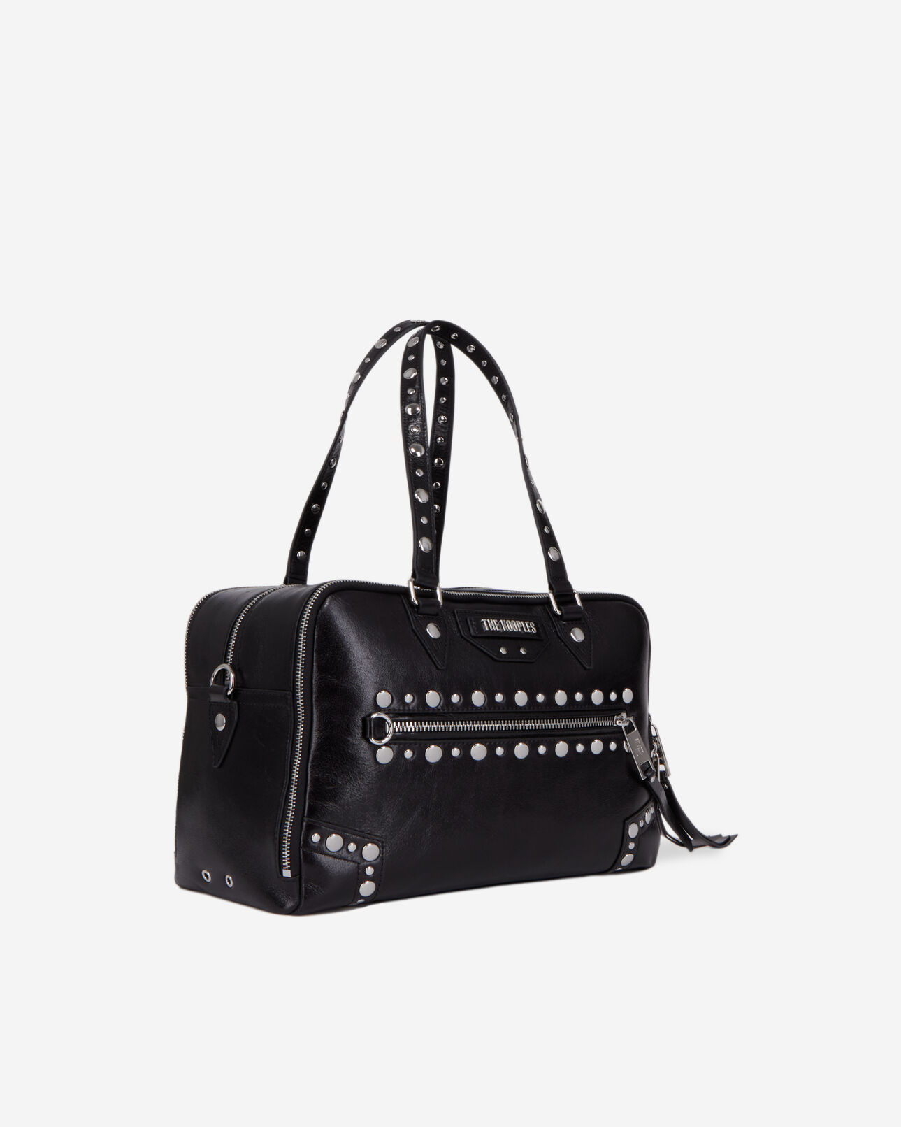 The Kooples WOMEN BLACK large black leather jill handbag with studs