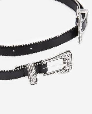 The Kooples FEMME BLACK ceinture en cuir noir avec double boucle western à strass