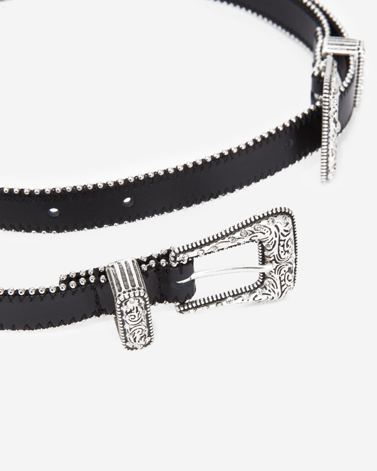 The Kooples FEMME BLACK ceinture en cuir noir avec double boucle western à strass