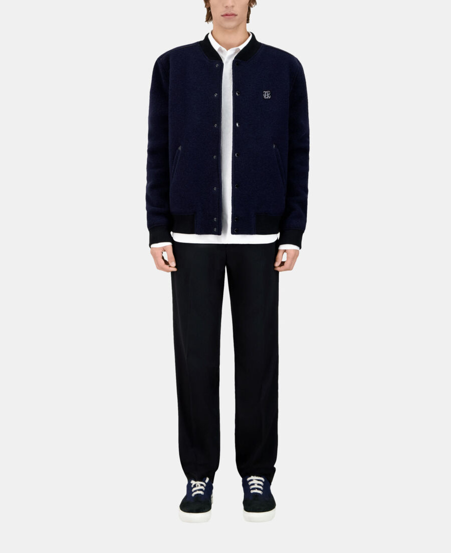 The Kooples HOMME DARK NAVY blouson en tissu bouclette bleu marine