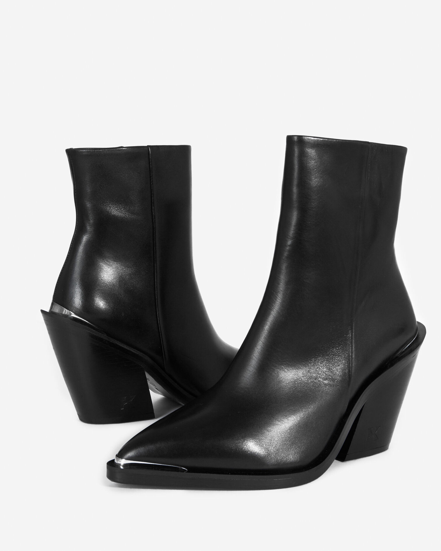Cowboy-style heeled black ankle boots, BLACK, hi-res image number null