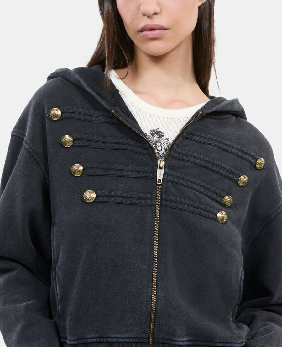 The Kooples F BLACK WASHED black officer style hoodie