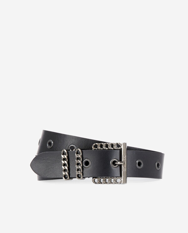 ceinture en cuir noir avec boucle chaîne