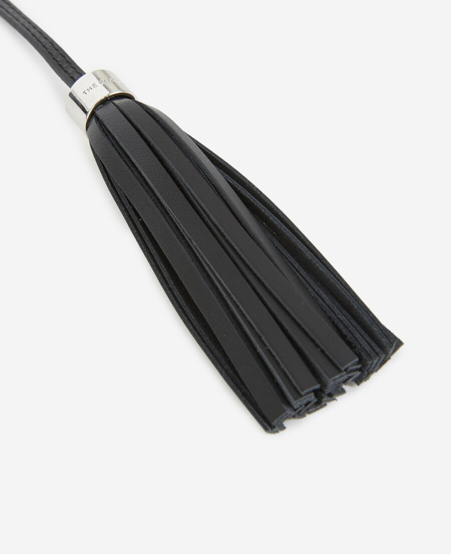 smooth black leather pompom