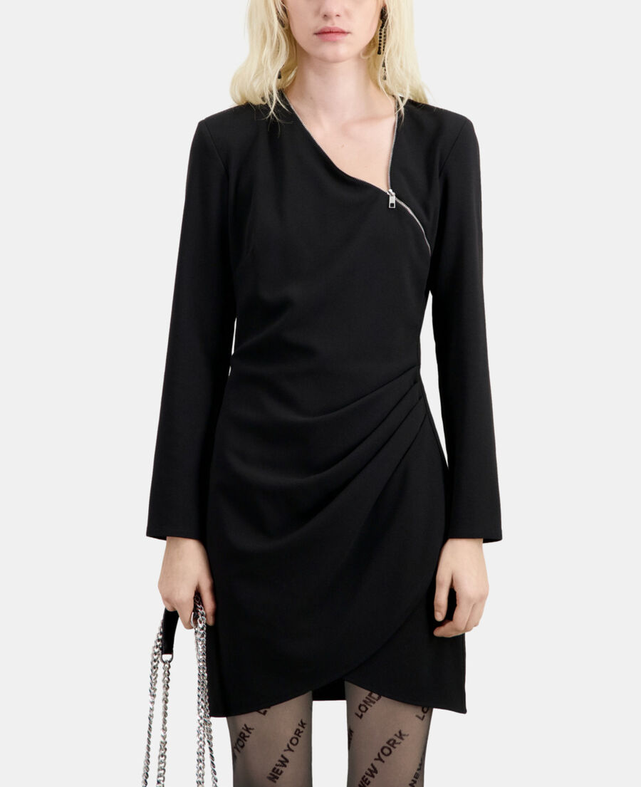 The Kooples WOMEN BLACK short black crepe dress with zipper