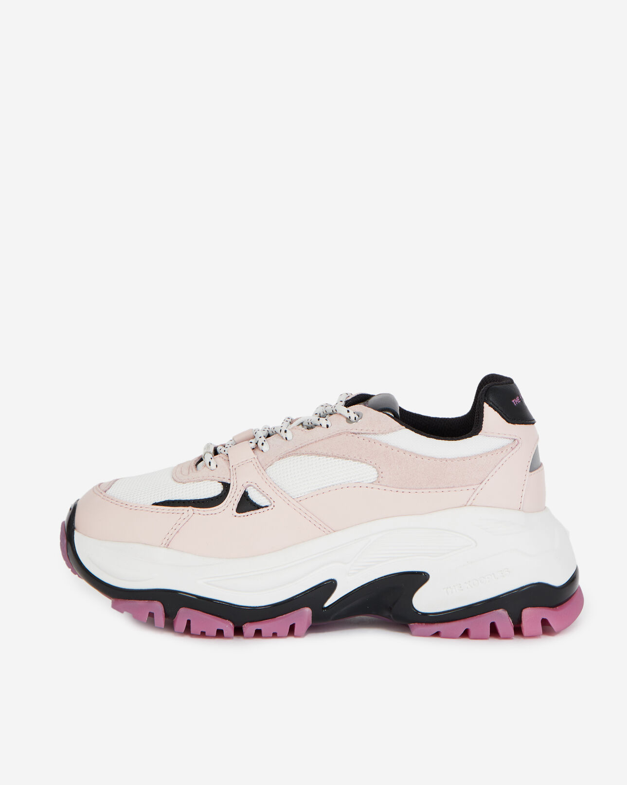 The Kooples WOMEN OFF WHITE / PINK light pink platform sneakers with tweed