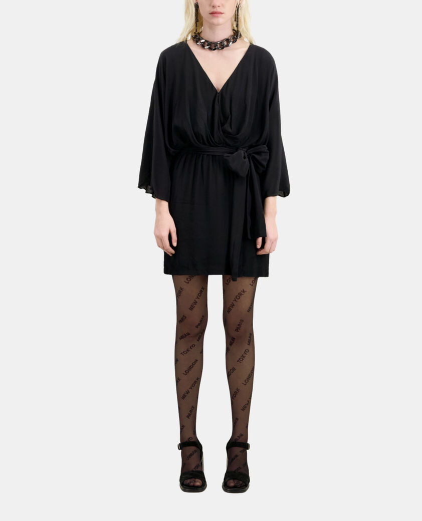 The Kooples FEMME BLACK robe courte kimono ceinturée noire
