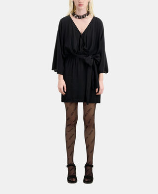 The Kooples WOMEN BLACK short belted kimono dress in silk viscose
