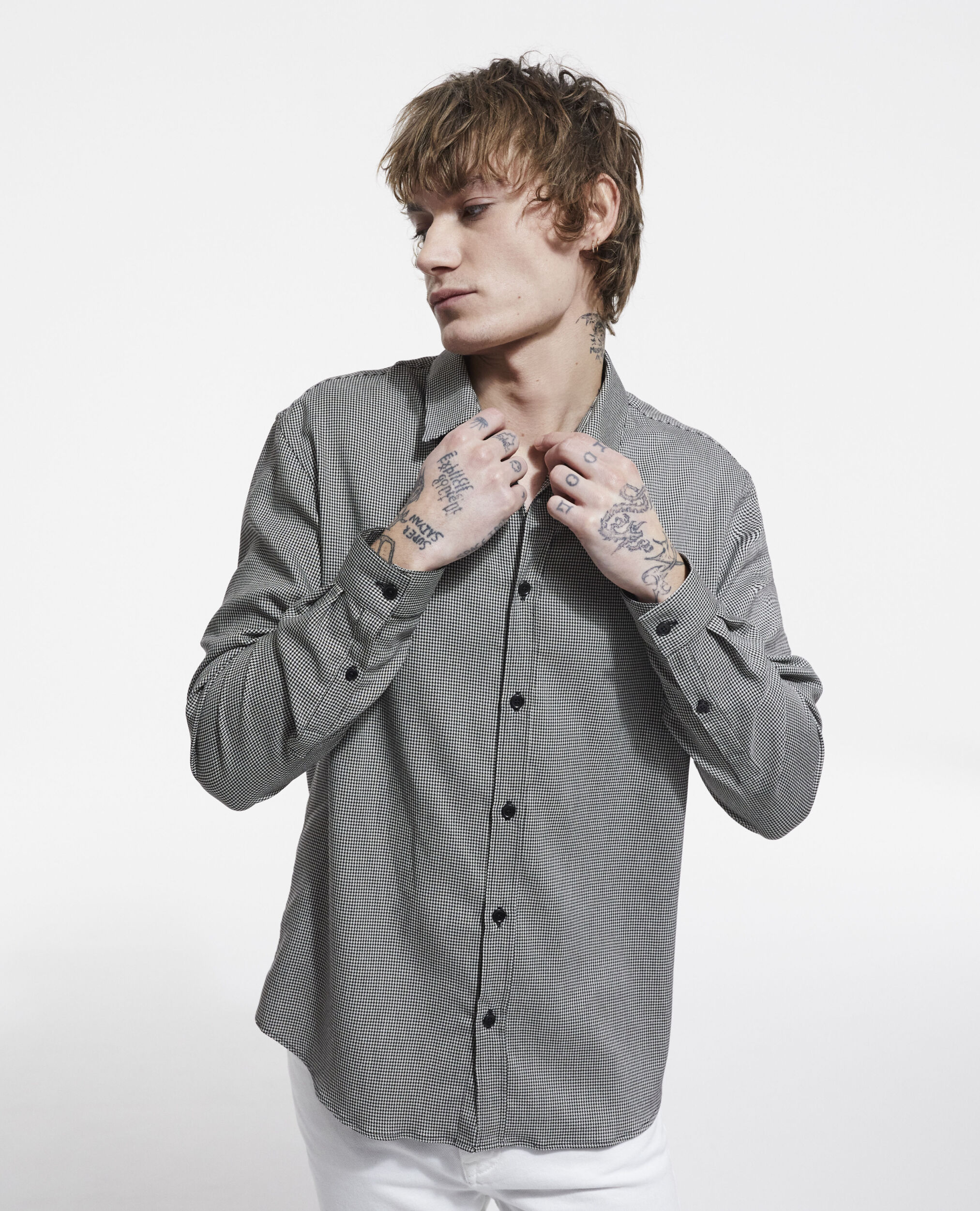 Printed shirt with classic collar, BLACK WHITE, hi-res image number null