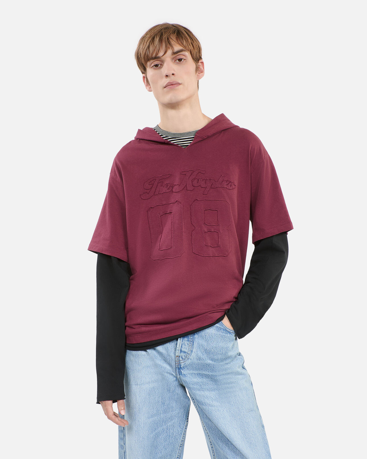 The Kooples HOMME BURGUNDY t-shirt manches longues à capuche bordeaux