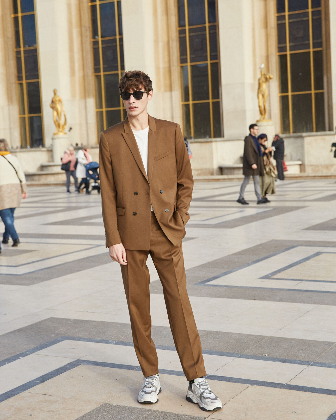 The Kooples HOMME CAMEL veste de costume croisée couleur havane
