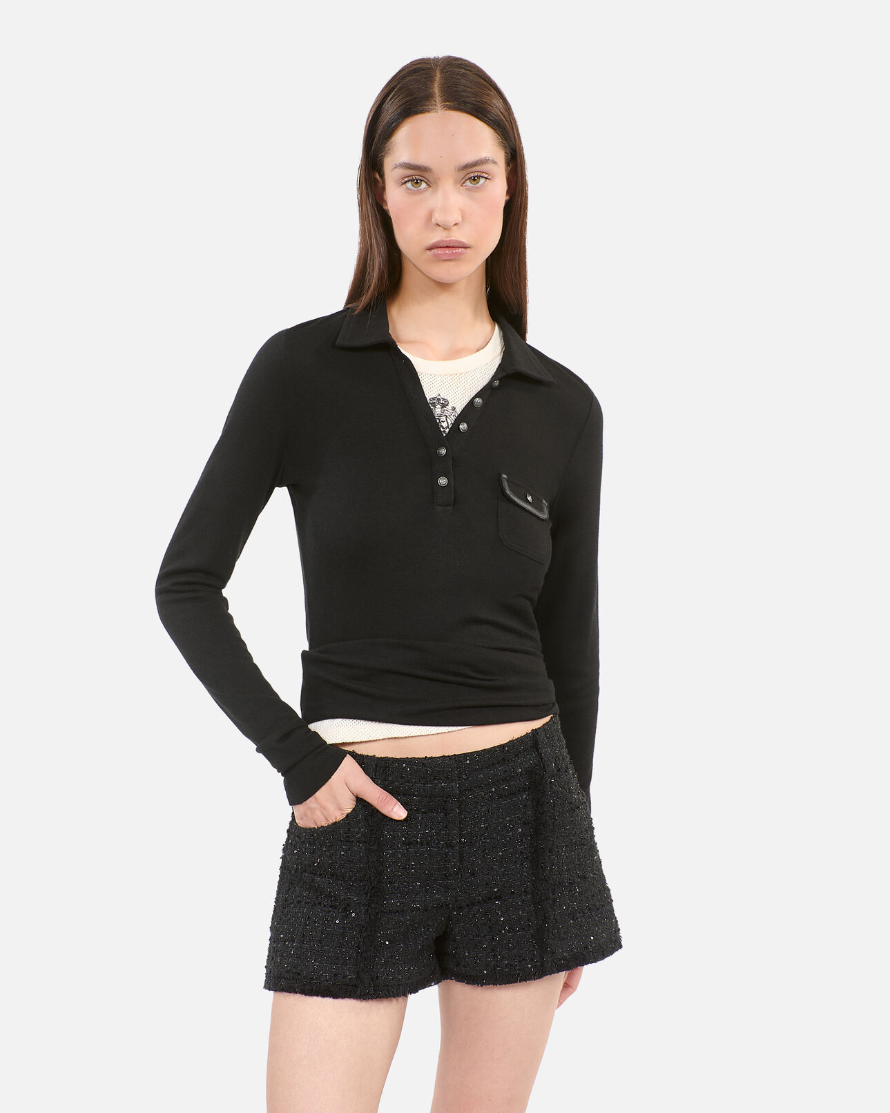 The Kooples FEMME BLACK polo manches longues noir