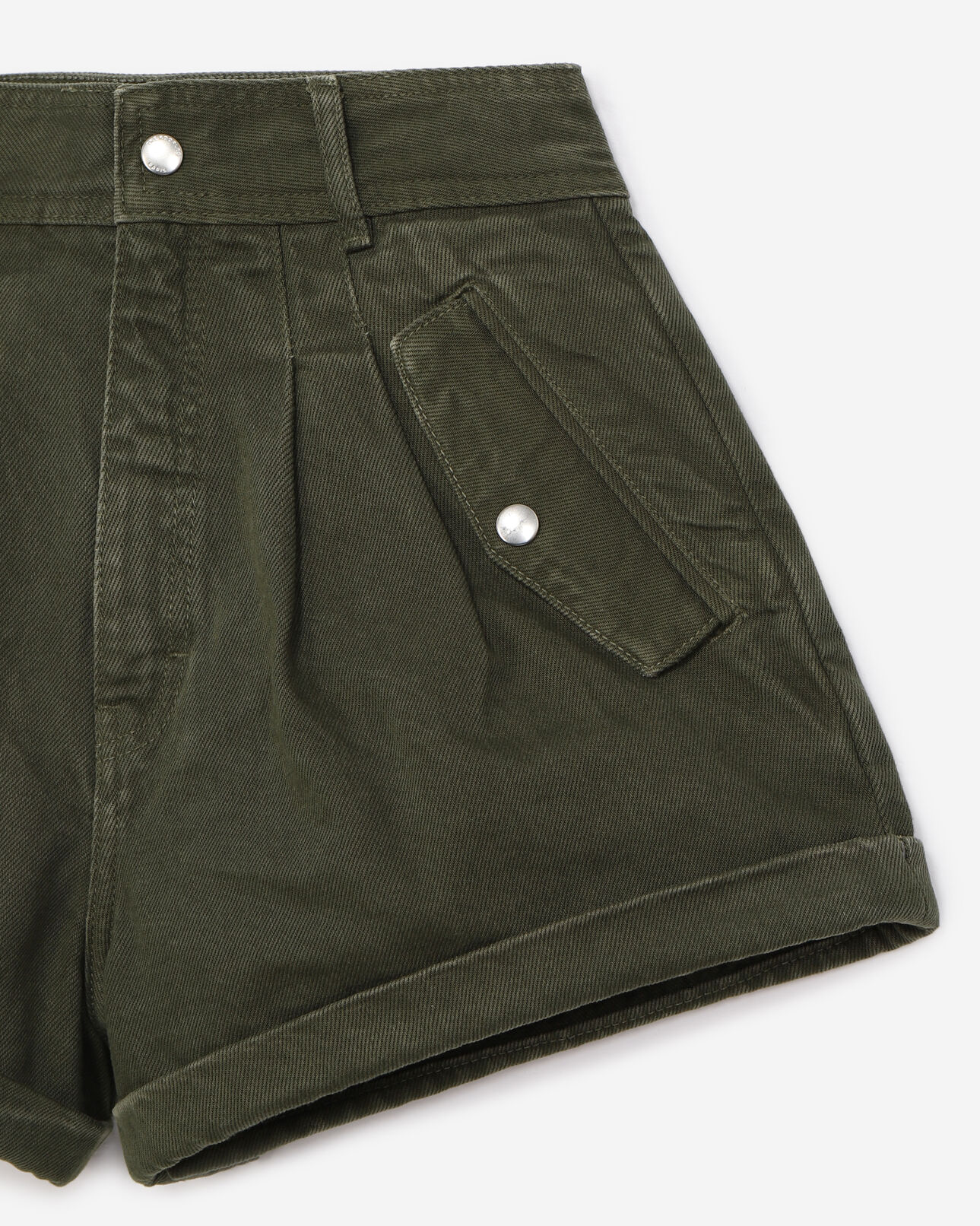The Kooples WOMEN KAKI stretch linen khaki shorts with pockets