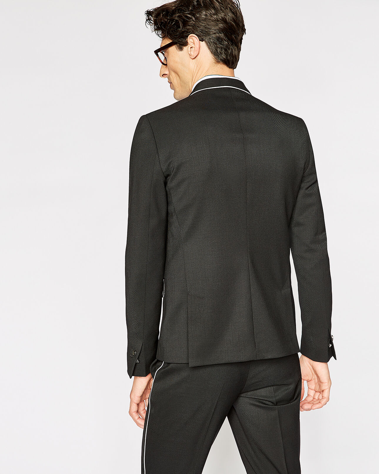 The Kooples MEN BLACK black suit jacket with ecru piping