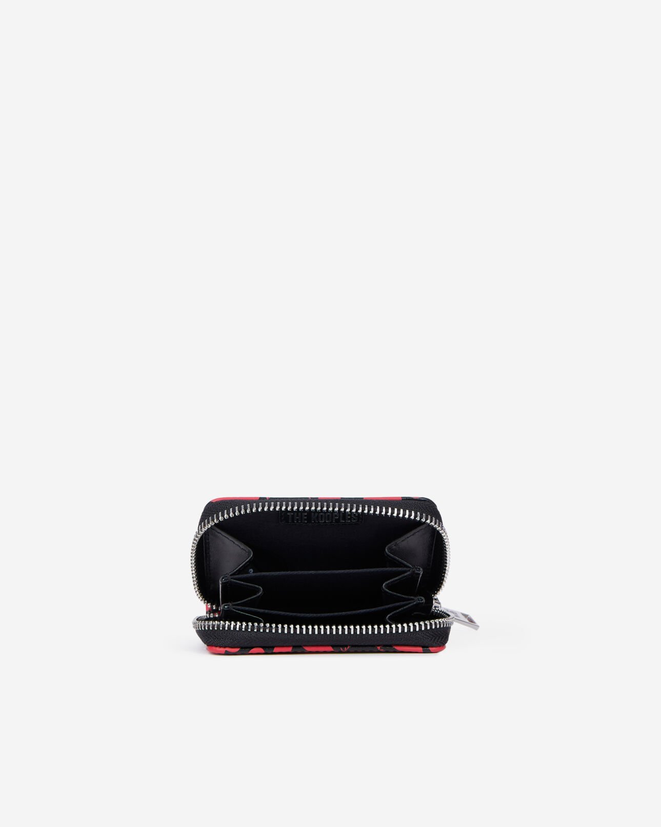 The Kooples WOMEN BLACK WHITE black leather coin purse with hearts print