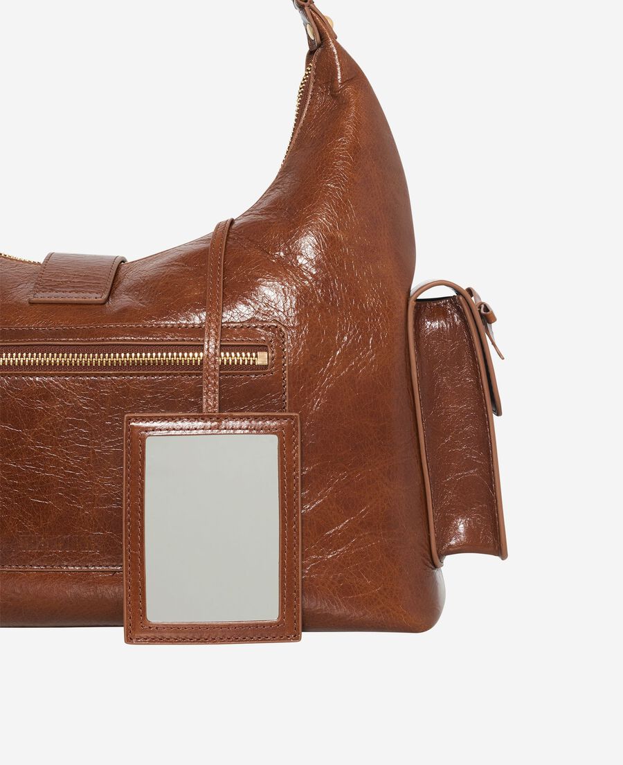The Kooples WOMEN BROWN amelia xl bag in brown cracked leather