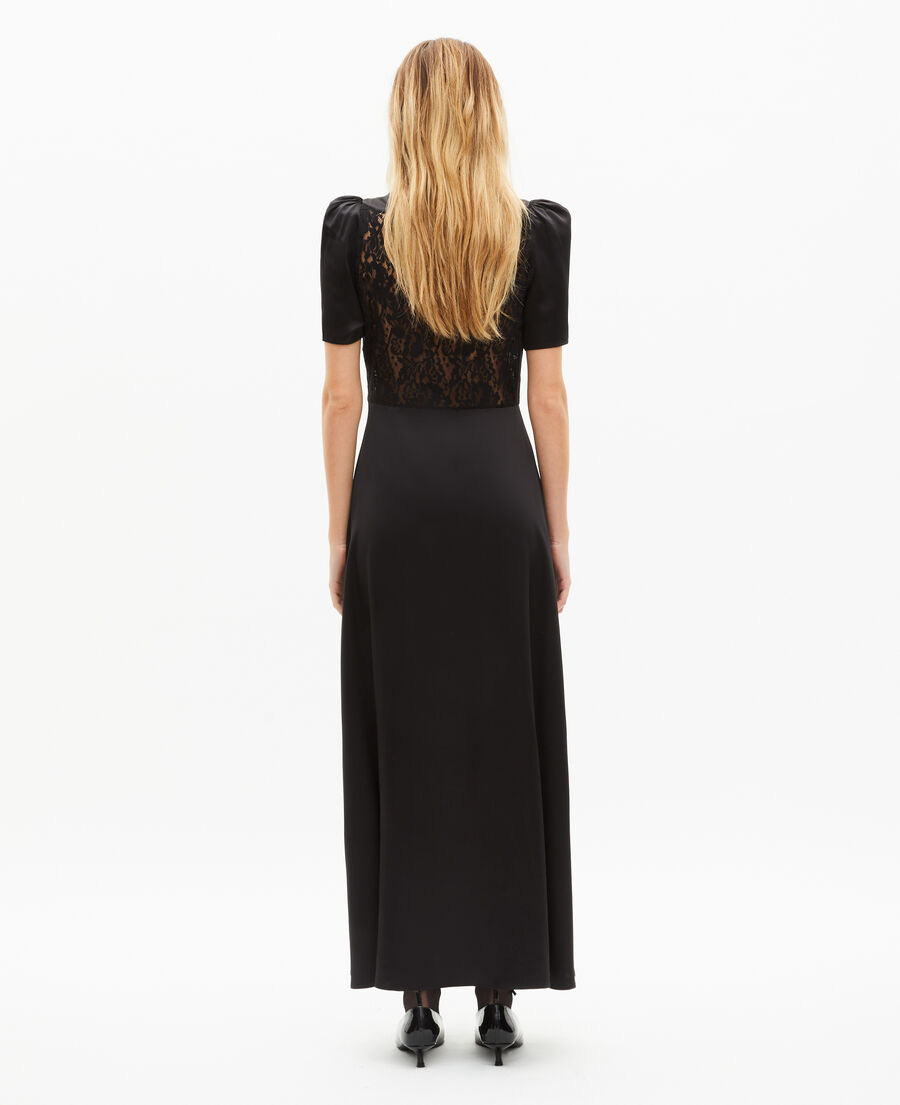 The Kooples WOMEN BLACK silk maxi dress with black lace