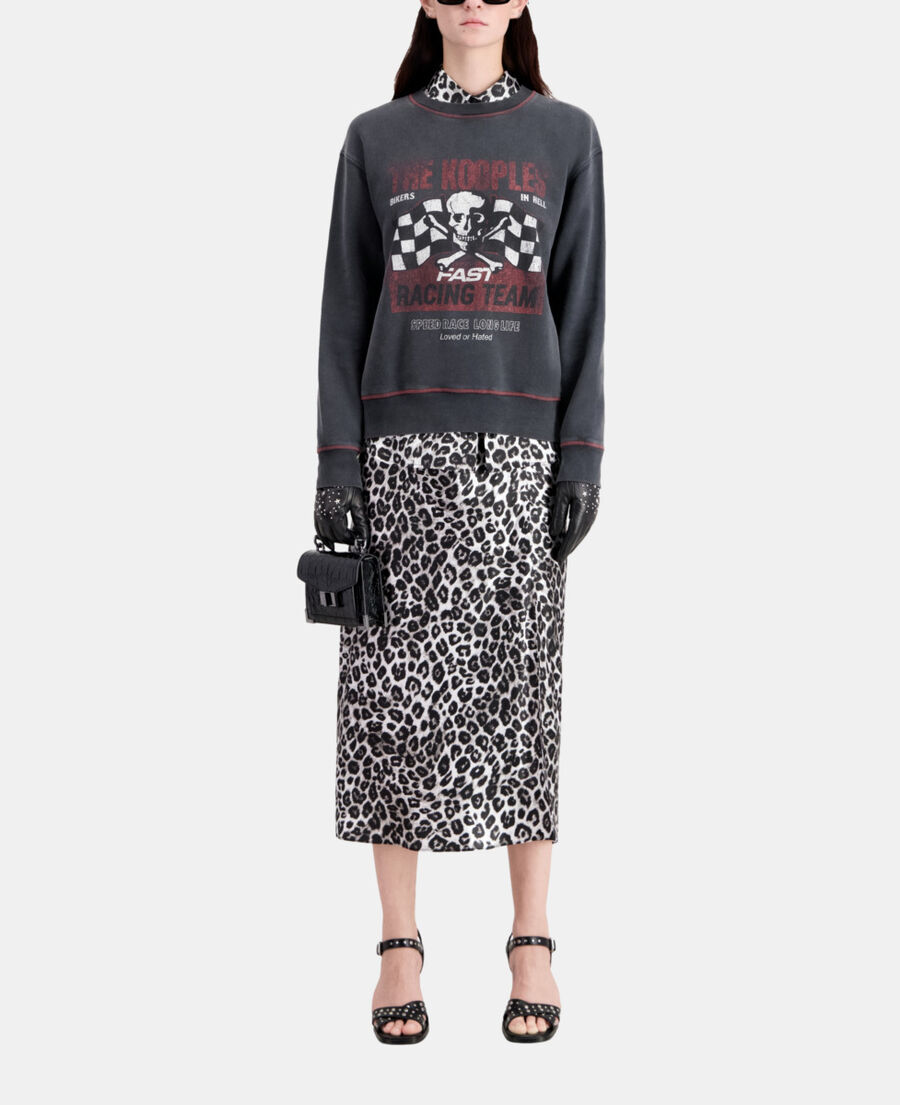 The Kooples WOMEN BLACK WASHED women's black sweatshirt with racing skull serigraphy
