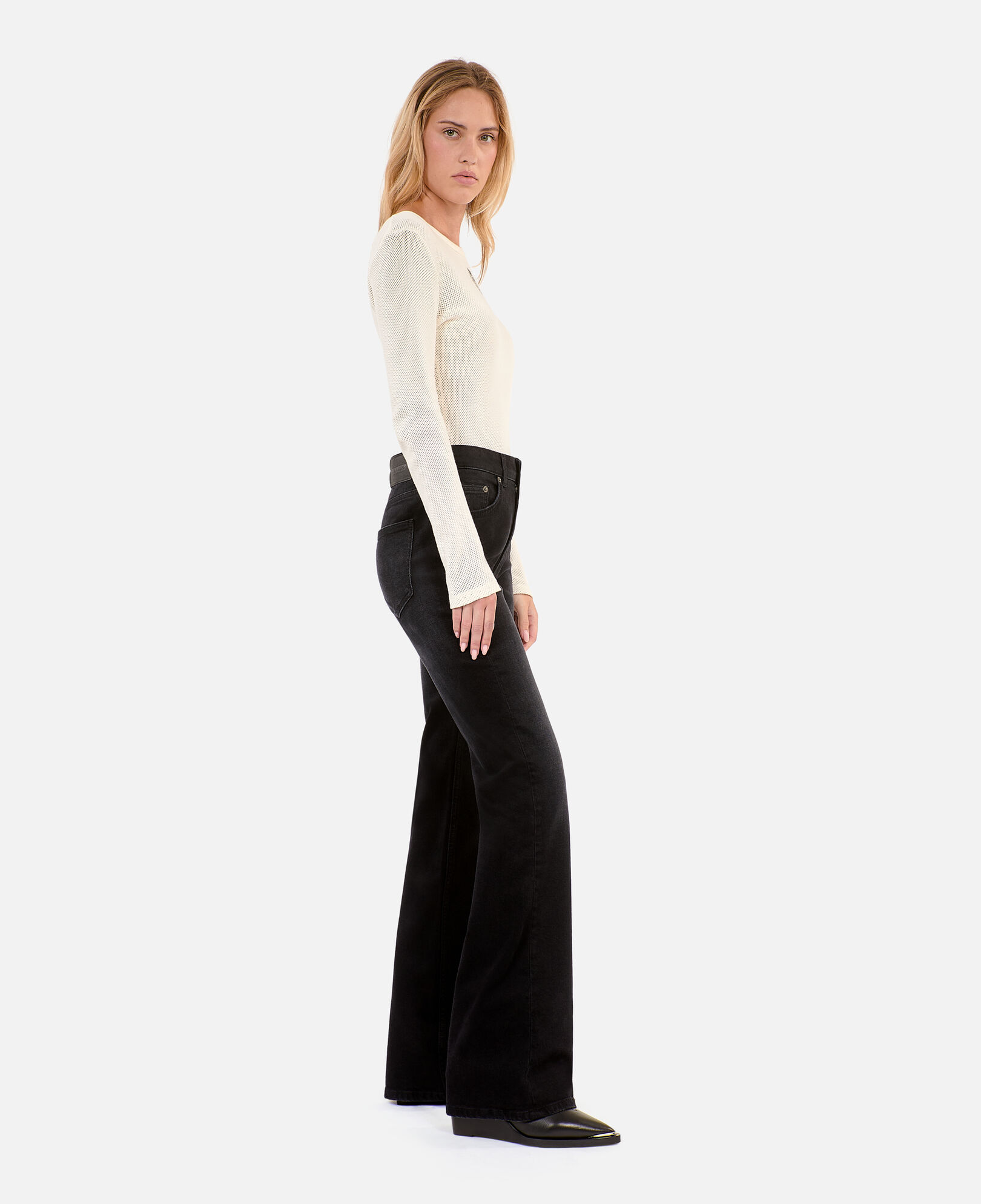 The Kooples WOMEN BLACK WASHED black flare jeans