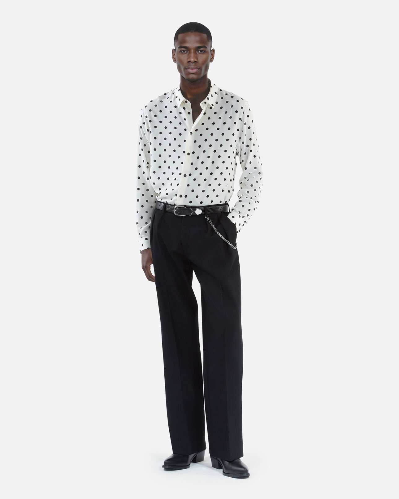 The Kooples HOMME WHITE / BLACK chemise imprimée à pois blanche