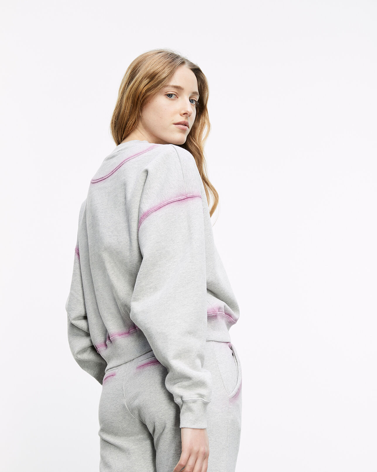 The Kooples WOMEN LIGHT GREY MELANGE gray sweatshirt with pink details and fading