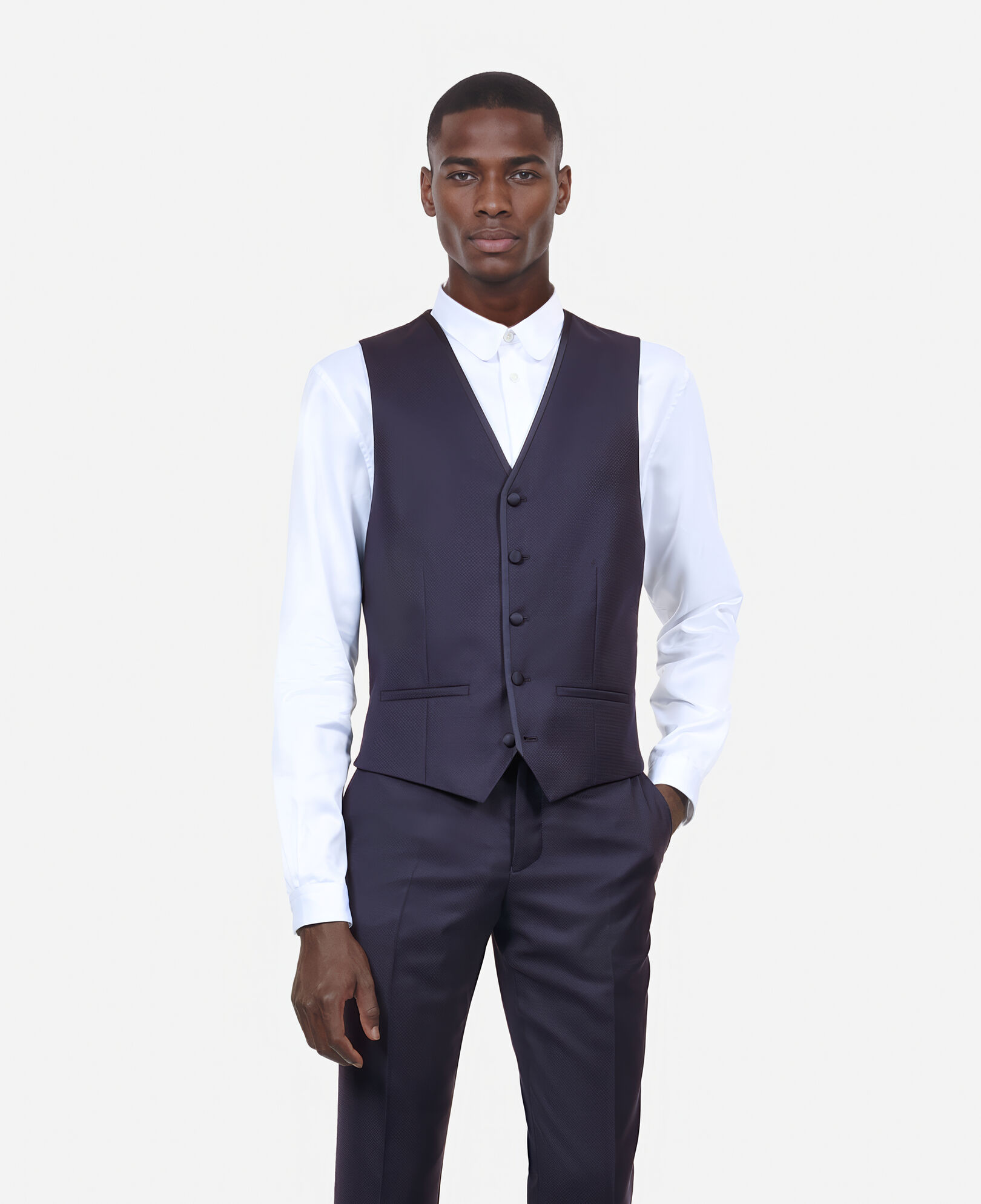 The Kooples MEN NAVY navy blue wool fitted tuxedo waistcoat